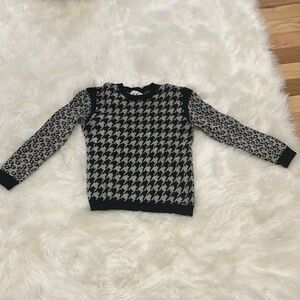 Lange Black and Gray Houndstooth Crew Neck Sweater